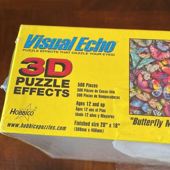 Visual Echo Butterflies 500 Piece Puzzle 20x16" 3D look but Flat Butterfly Magic - Picture 8 of 11